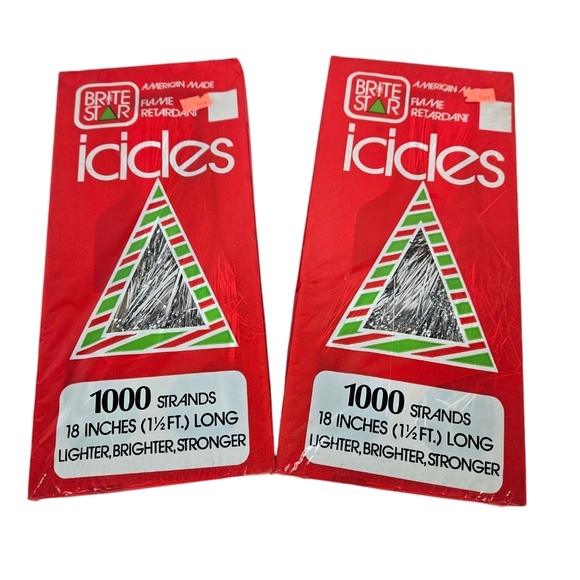 Vintage NWT Brite Star Icicle Silver Tinsel 18" 1000 Strands Set of 2 - Picture 6 of 6